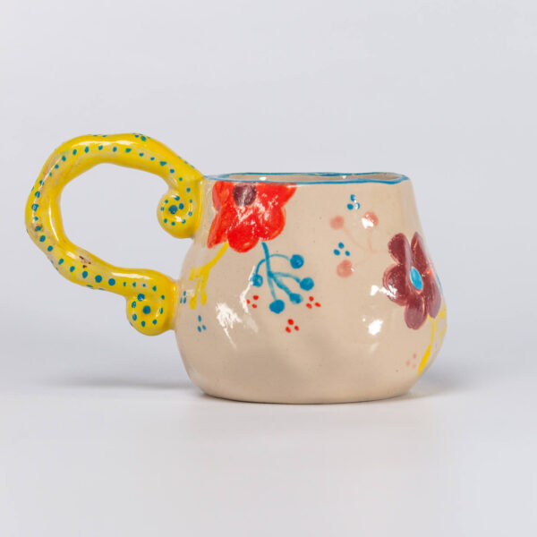 Taza Encantadora Floral Amarilla y Azul
